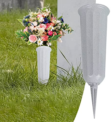 Generic Vasi per cimitero con punte, 2 pezzi, per esterni, in vaso da terra, per cimitero commemorativo, vasi floreali, lapide, bianco