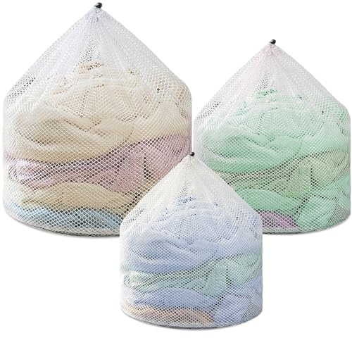 3Pcs Laundry Mesh Wash Bags, Drawstring Net Laundry Bag for Washing Machine, Mesh Laundry Wash Bags for Home Dorm Hotel Travel Use