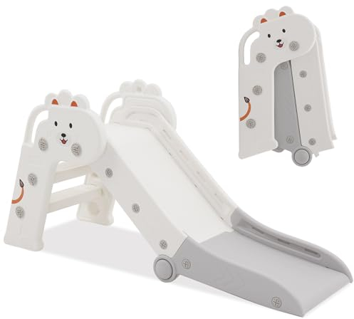 HOMCENT Toboggan pour Enfants de 1 à 3 Ans, Pliable, pour extérieur et intérieur, Toboggan de Jardin pour Tout-Petits, Coins arrondis pour économiser de l'espace (Gris, 111x37x54 cm)