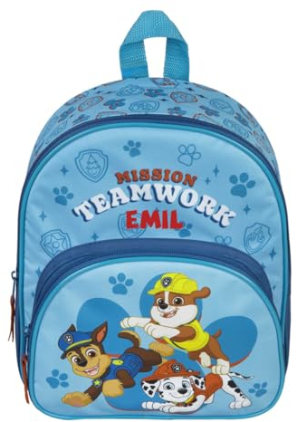Kindergartenrucksack Paw Patrol Kinder - Personalisiert mit Name - Rucksack Jungen Mädchen mit Vortasche - 2 Fächer 25.5 x 30.5 x 10 cm