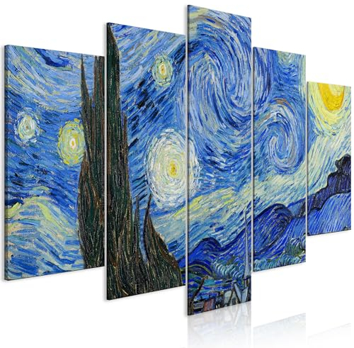 murando - Wandbilder XXL Vincent Van Gogh 200x100 cm Kunstdruck 5 tlg Wandbilder XXL moderne Wanddekoration Leinwandbilder Wohnzimmer Design Wand Deko Bild Sternennacht l-B-10000-b-b