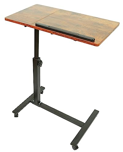 Willonin Beistelltisch mit Rollen, mobiler Stehtisch mit 4 Rollen, Stehpult auf Rädern, höhenverstellbar, Betttisch für Wohnzimmer, Schlafzimmer (Kirschbaum), MZ0329-01