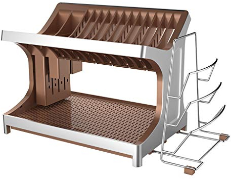 PINZHEN Rejilla para secar Platos de Aluminio de 2 Niveles con Bandeja escurridora de Platos extraíble, Soporte para Utensilios y Soporte para Tabla de Cortar extraíble para encimera de Cocina