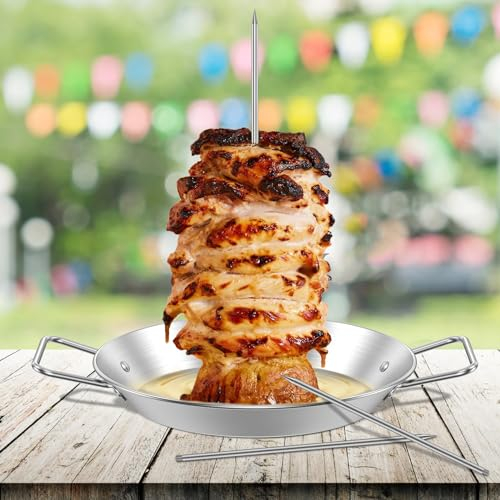 Foppla Vertical Skewer Stainless Steel Vertical Skewer Grill with 8/10/12 Inch Removable Spikes Vertical Barbecue Rack Vertical Skewer Stand for Roasting Meat Steak Chicken Sausage Kebabs
