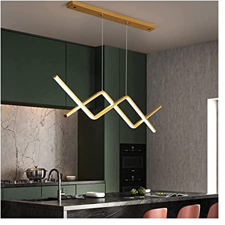 Modern Pendelleuchte LED Wave Line Kronleuchter Lange lineare Kücheninsel Pendelleuchte Moderner Minimalismus Hängelampe Deckenleuchte for Wohnzimmer Esszimmer Billardtisch Restaurant ( Color : Gold ,