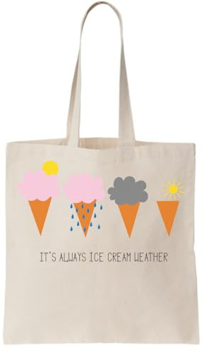 Functon+ It's Always Ice Cream Weather Four Different Occasions Canvas Tote Bag Natural