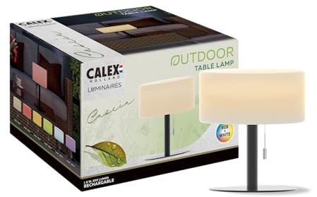 CALEX Cascia Tischlampe, wiederaufladbar, kabellos, dimmbar, Farben & warmweißes Licht, wasserdicht, Aluminium, Schwarz