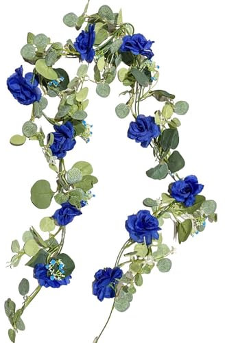 Ttiy Ghirlanda di rose artificiali blu finta seta floreale da appendere ornamento per feste di nozze sfondo decorazione da parete 1 pezzo