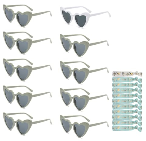 Eniyou 10 Stück Jga Sonnenbrille, Herz Sonnenbrille Jga, Herz Sonnenbrille, Team Bride Armbänder-Zubehör für Junggesellinnenabschiedsparty-Dekorationen,Auch Als Geschenke Souvenirs Verwendet Werden