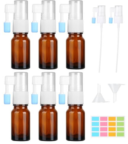 Nadisean 6 Stück Nasenspray Flasche Leer, 30ml Glas Nasen Sprühflaschen, Bennasenspray Nasenspray Zerstäuber, Wiederverwendbar Nachfüllbar Nasensprayflasche mit SprühkopfKappe, Trichter, Etiketten