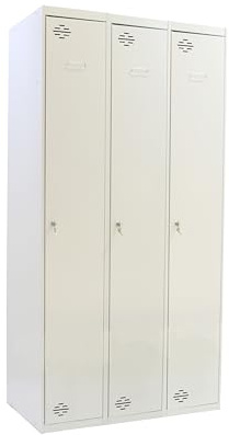 PROREGAL Spind AMEGO | 3 Abteile | HxBxT 180x120x50cm | Abteilbreite 40cm | Durchgehend | Feuerfeste Beschichtung | Lichtgrau | Metallspind Kleiderspind Garderobenspind