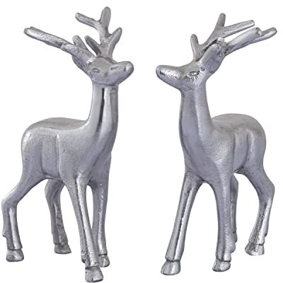 casamia Deko Figur Hirsch 2er Set Tischdekoration Tierfigur Metall Weihnachten Farbe Silber