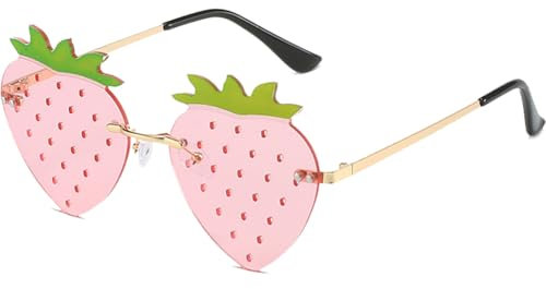 Keuyeo Erdbeer-Sonnenbrille, Modische Party-Sonnenbrille, Niedliche Erdbeerförmige Brille, Lustige Randlose Sonnenbrille, Halloween-Weihnachts-brillenzubehör