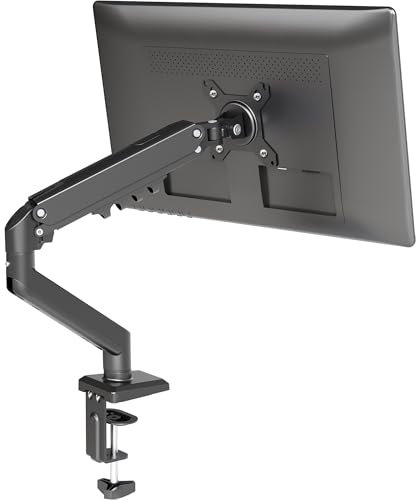 Claiks Single Monitor Arm Desk Mount for 15 to 32 Inch Screens, Monitor Arm Gas Spring up to 9kg, VESA 75/100mm Stand Clamp, Height Adjustable Screen Arm with Tilt Swivel Rotation, Black