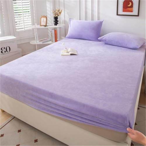 Mateju Flanell Spannbettlaken Einfarbig Weich Bequem Warme Flauschige Plüsch Spannbetttuch Boxspringbett Topper, Matratze bis 30 cm Hohe, Bettlaken mit Rundum Gummizug (200x220cm,Hellviolett)