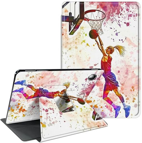 Étui pour tablette Fire 7 5e/7e/9ème génération 2015/2017/2019 avec support rotatif à 360 degrés, coque de protection intelligente avec fonction veille automatique, fille de basket-ball