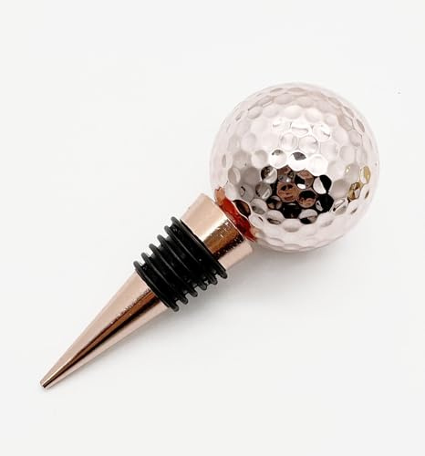 Golden/Siver/Rose Gold/Black/White Color Real Novelty Golf Ball red Wine Bottle Stopper, Wine top Decoration, Ideal Wine Cork Gift for Wine Golf Lover (Rose Gold)