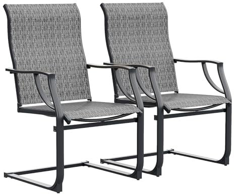 Amopatio Gartenstühle 2er Set, Hochlehner Gartenstuhl Metall, Garten Stühle Wetterfest, Stuhl mit Armlehne, Balkonstuhl, Terrassenstühle, Gartensessel für Draußen, Terrasse, Balkon, Grau