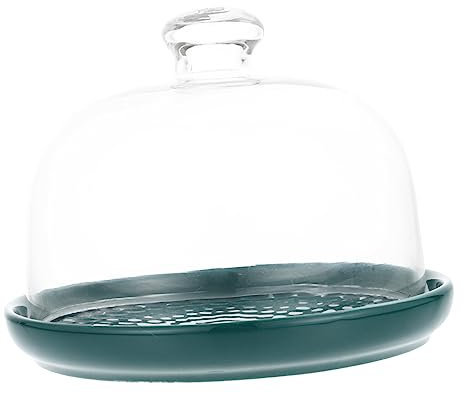 GRIRIW Vassoio Per Torte in Ceramica Copritorta in Vetro, Portatorta Trasparente Verde Da 6 Pollici, Supporto Per Dessert, Frutta e Dolci, Uso Per Casa, Hotel e Ristorante