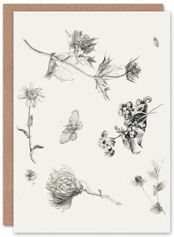 Artery8 Theo van Hoytema Art Card Flowers Leaves and Butterfly Drawing