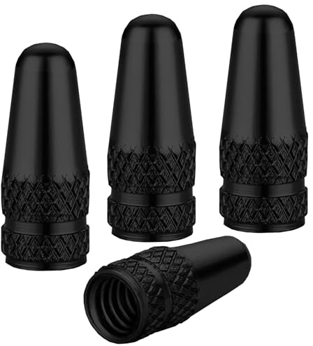 Pitlane Performance® Fahrrad Ventilkappen 4 Stück Aluminium Ventildeckel für Dunlop & Presta Ventile; Rostfrei & Langlebig Ventilschutz für Fahrrad & E-Bike (Schwarz)