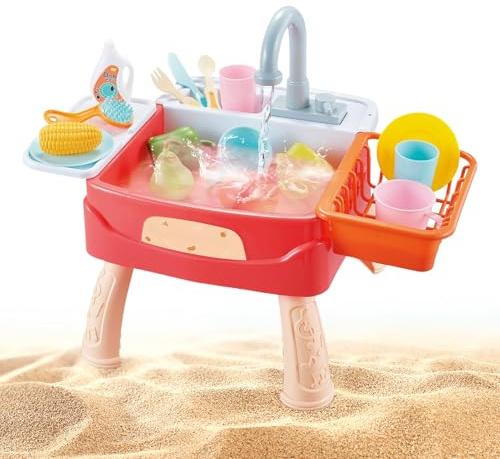 Jouet Évier | Lavabo Eau Enfant | Système Automatique de Cycle d'eau de Lave-Vaisselle avec Accessoires Inclus Jouets Éducatifs pour Préscolaires et Tout-Petits