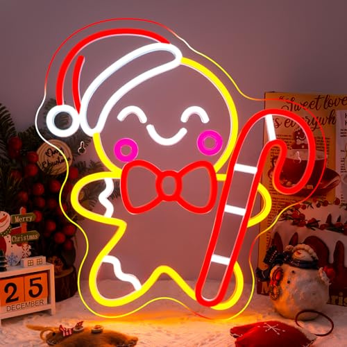 Horseneon Cartello natalizio al neon, segno al neon di pan di zenzero, luce al neon Merry Christmas, segno al neon di pan di zenzero a LED, decorazioni natalizie Merry Xmas per feste di Natale
