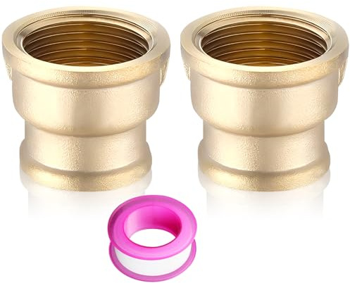 2 Stück Messing Reduziermuffe, G1 x G3/4 Messing-Reduktion Reduzierverbinder, 1Zoll auf 3/4 Zoll Innengewinde Verbindungsstück, Innengewinde Rohrfittings, für Umwandlung von Rohrverbindungen
