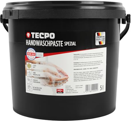 TECPO Handwaschpaste HQ+ 5 Liter Handreiniger Hautpflege Reinigungspaste hautschonend Reinigung Seife gegen starke hartnäckige Verschmutzungen wie Öl, Fett, Kfz und Werkstatt