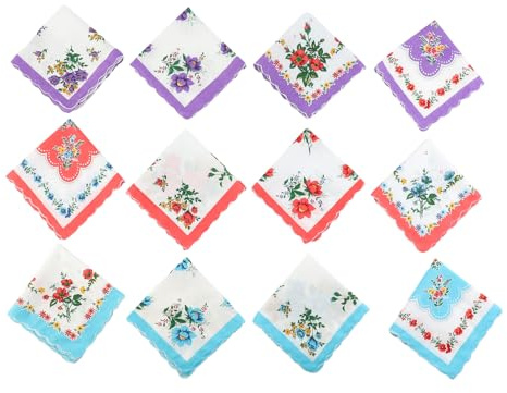Mecmbj Stofftaschentücher Damen, 30cm x 30cm, 12 Stück, Taschentücher Stoff
