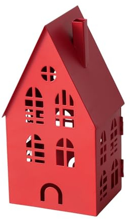 Laterne aus Metall – rotes Lichthaus – ca. 12,8 × 10,3 × 24 cm | Windlicht, perfekt für Stumpenkerzen, Teelichter & LED-Lichter – Wohnaccessoire für Herbst, Winter, Neutral – Seaside No.64