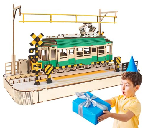 Holz-Straßenbahn-Modellbausätze – DIY Bausatz, Retro-Straßendesign, glatte Komponenten, pädagogisches Engineering-Projekt, Transport-Ausstellungsstück