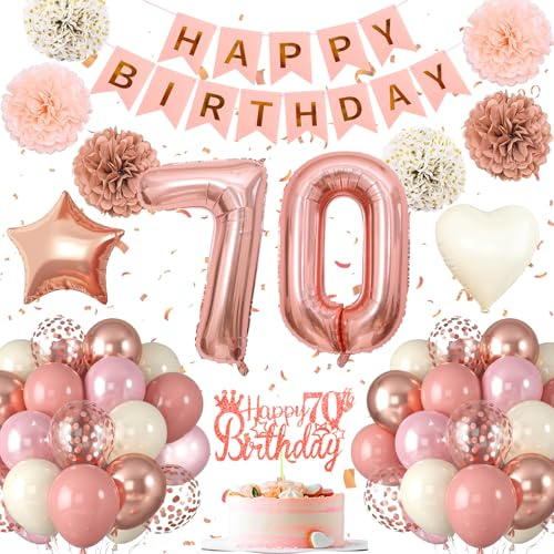 70.Geburtstag Dekoration,70 geburtstag Frau Rosa Rosegold,Geburtstagsdeko 70 jahre Frau,Luftballons 70.geburtstag Happy Birthday Girland Ballon 70 Deko zum Geburtstags,Geburtstagsdeko 70 Jahre