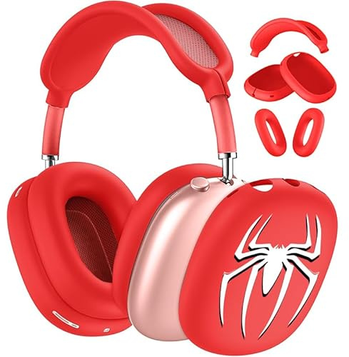 3 in 1 Silikon Hülle Cover für Apple AirPods Max Kopfhörer, AirPod Max Zubehör Schutzhülle, Stirnband/Ohrmuscheln/Ohrpolster, Anti-Kratzer und Schweißfest (Spider Red)