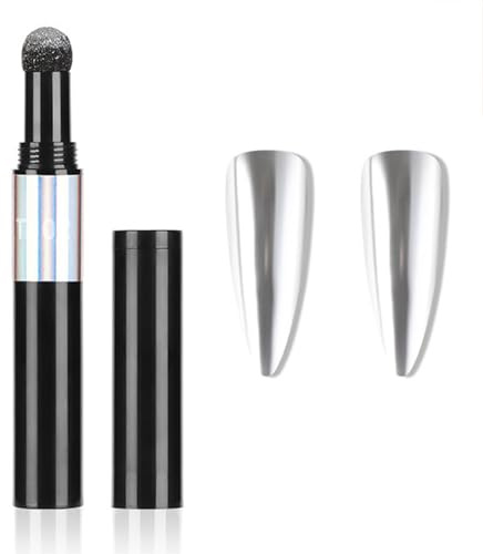 Virellay Silber Chrome Nail Powder Pen, Metallic Nail Chrome Powder, Spiegeleffekt Nagel Nailart Stift, Hochwertiges Glitter Pulver Nägel Stift Spiegeleffekt DIY Nail Art Dekoration (Silber)