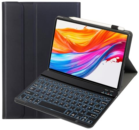 leleyo Funda con teclado para Samsung Galaxy Tab A7 de 10,4 pulgadas con teclado en 7 colores, iluminación magnética, extraíble, diseño alemán QWERTZ para Galaxy Tab A7, negro