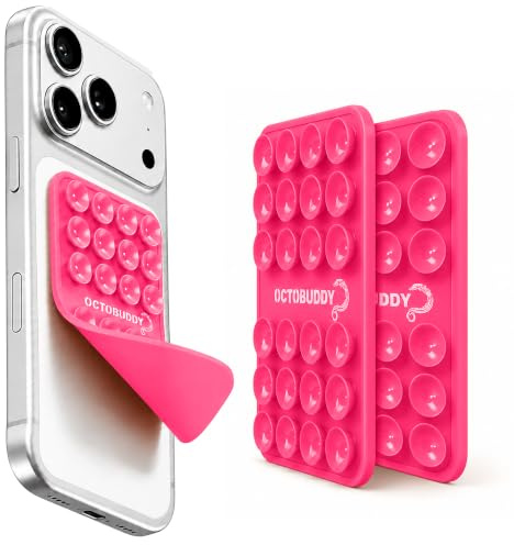OCTOBUDDY - Silicone Suction Phone Case Adhesive Mount - Silicon Sticky Phone Grip with Higher Suction Power - Hands-Free, Strong Grip Holder for Selfies and Videos - Pack of 1 (Shock Pink, Small)