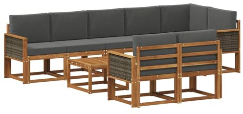 vidaXL Outdoor-Sofagarnitur 9 pcs Natur und Anthrazit Polyester, Stylisches Außensofa, wetterfestes Set, Bequeme Sitzgelegenheit für den Garten, Akazienholz Möbel