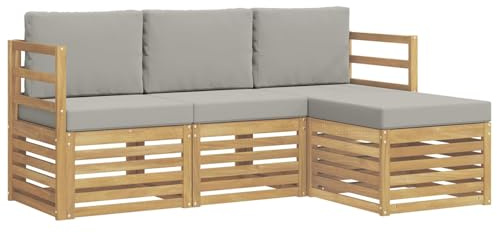vidaXL Outdoor-Sofagarnitur 4 pcs Weiß und Hellgrau, Garten-Sofa, modernes Lounge-Set, entspannende Möbel für Terrasse, ideal zum Chillen