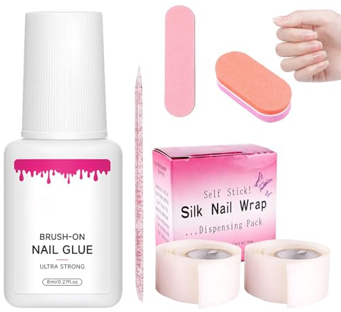 6 PCS Nail Repair Kit for Broken Natural Nails with Silk Wrap for Nails and Nail File Stick Sponge, Easy to Use at Home, Quick Dry