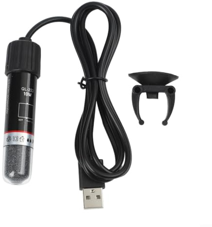 USB Aquarium Heater 10W Low Voltage Heating Rod with Automatic Thermostat, Quartz Submersible Warmer for Small Fish Bowl Turtle Tank Pet Water Fountain Constant Black(USB)