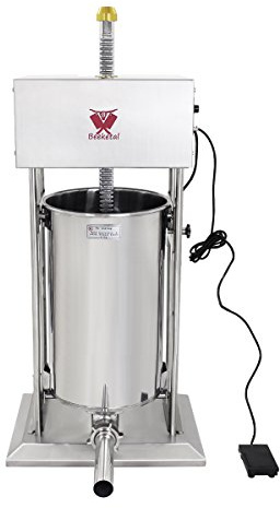 Beeketal 'BT025E' Profi Wurstfüllmaschine elektrisch mit Fußpedal (25 L Volumen), Profi Wurstfüller Maschine mit stufenlosem Geschwindigkeitsregler und Fußpedal, Set inkl. 4 Edelstahl Fülltüllen