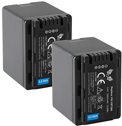2X SK Akku Ersatz für Panasonic VW-VBT380 E-K | 3560mAh | VW-VBK180 VW-VBK360 VW-VBT190 VW VBK180 VBK360 VBT380 E K für Panasonic HDC-SD90 TM99