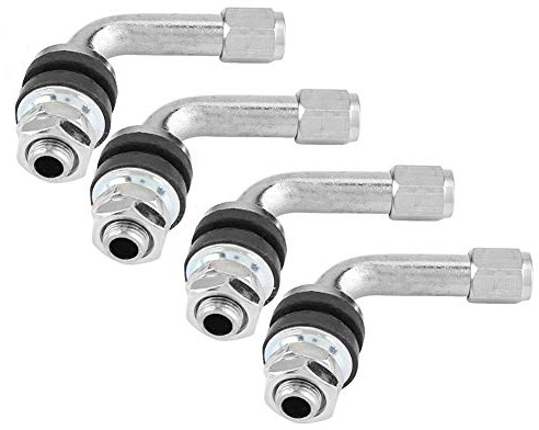 Aramox 90 Degree Angled Tyre Valve Stems, 4Pc Set Aluminium Alloy Black, for Car & Motorcycle Wheels, Easy Air Inflation