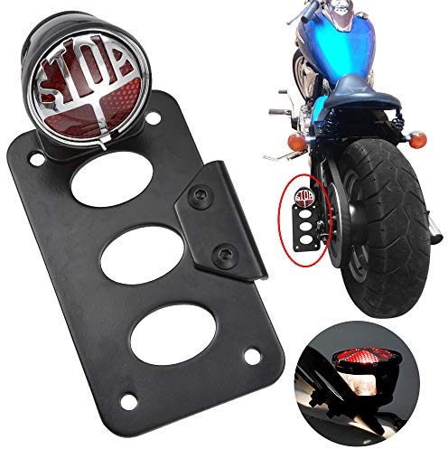 NATGIC Motorrad Rücklicht mit Halterung Bremse Multifunktionale seitliche Montage Kennzeichenleuchte Rückfahrlicht Integrierte Bremsleuchte für Sportster Bobber Chopper