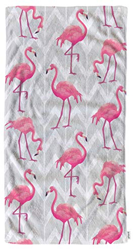 oFloral Flamingo-Handtücher, Baumwolle, Waschlappen, tropisches Chevron-Muster mit rosa Flamingos, bequem, super saugfähig, weiche Handtücher für Badezimmer, Strand, Gesichtshandtuch, 38.1 x 76.2 cm