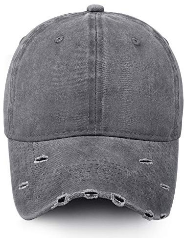ELLEWIN Pferdeschwanz-Baseballkappe, unordentlich, hoher Dutt, gewaschene Baumwolle, bequeme Tennismützen, Ponycaps für Damen und Herren, B - Chic Ripped Grey, M/L
