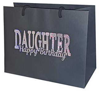 Daughter Happy Birthday Gift Bag - Holographic Glitter Gift Bag with Rope Handles and Tissue Paper - Birthday Ideas Daughter (Large)