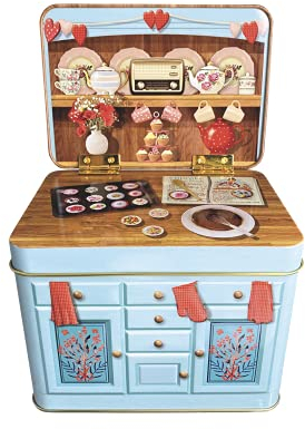 MediMuc Buffet Cup Cake - die aufklappbare Rückwand gibt der Dose eine sehr dekorative und zusätzliche Dimension- Keksdose, Blechdose - Vol. 1.2l - Maße (L x B x H) 14,5 x 10,0 x 10,5cm
