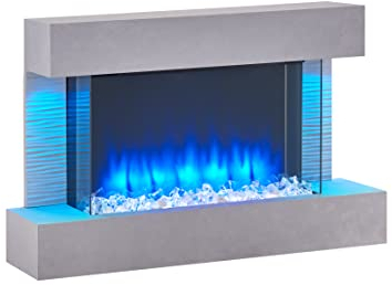 BALDERIA Aidan | Chimenea eléctrica de pie | Efecto llama en 3D | Calentador, calefacción 2000W | Iluminación ambiental LED | Mando a distancia, temporizador, encendido programable y termostato | Gris
